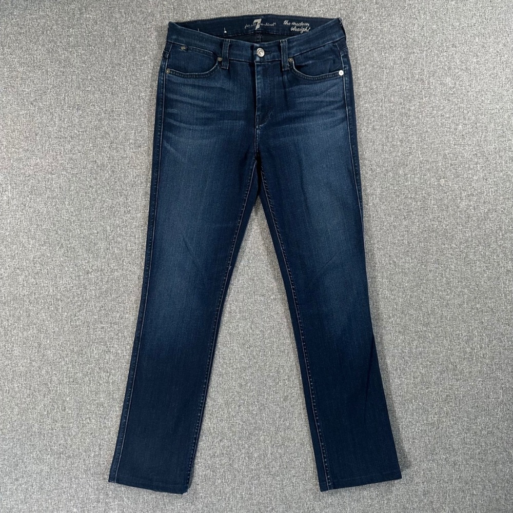 7 For All Mankind The Modern Straight Jeans Dark Wash Blue Denim Pants Womens 28
